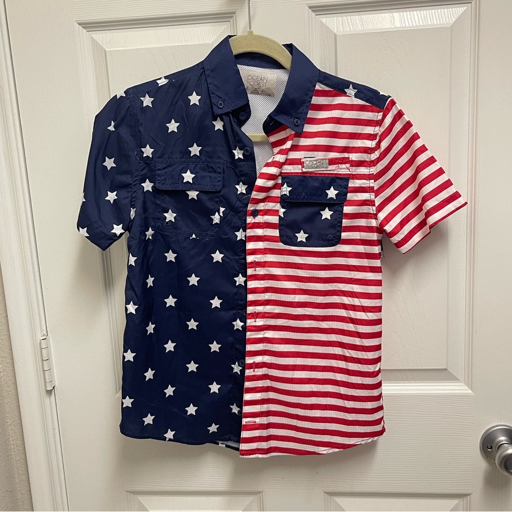 Ocean Coast American Flag Fishing Shirt